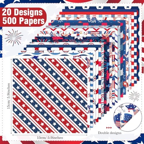 Harloon 500 Sheets Christmas Patriotism Origami Paper,20 Styles 6x6Inch