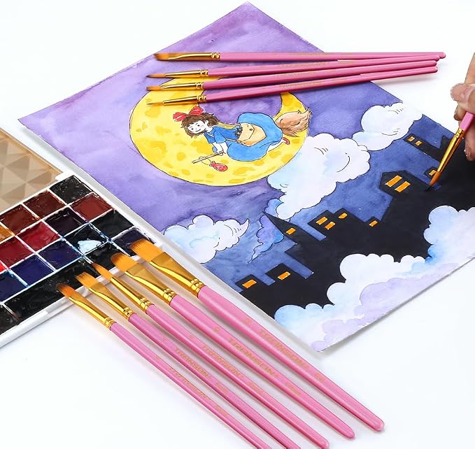 Transon 20pcs Bulk Artist Paint Brush Set for Acrylic Watercolor Gouache Hobby Craft Face Painting Pink