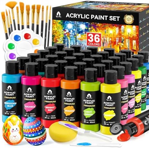 52 Pcs Acrylic Paint Set - 36 Colors (2oz/60ml) with 12 Brushes, 2 Knives & Palette - Rich Pigments for Adults, Artists & Beginners - Painting on Pumpkin Canvas Ceramic Rock Wood