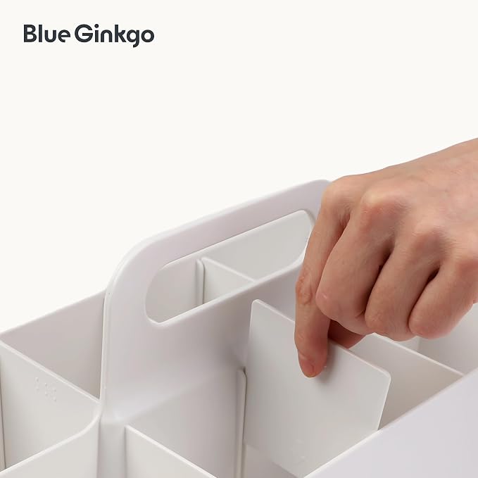 BLUE GINKGO Stackable Organizer Caddy, Long, White, Made in Korea