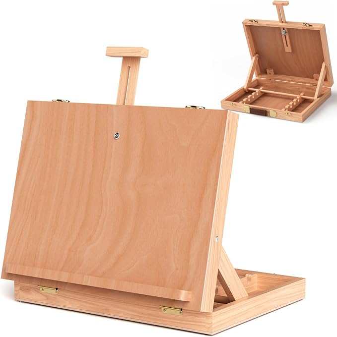XiaZ Tabletop Easel,Easel for Painting, Adjustable Angle Wooden Art Easels, Portable Painting Easels for Beginners and Professionals, Art Supplies for Adults Student Artist