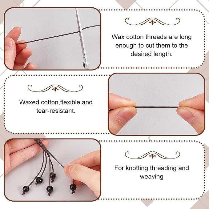 PH PandaHall 1mm Waxed Cord,100 Yards Waxed Cotton Cord Dark Brown Waxed Thread Beading String Waxed Craft String for Bracelet Necklace Jewelry Waist Beads Making Crafting Beading Macrame