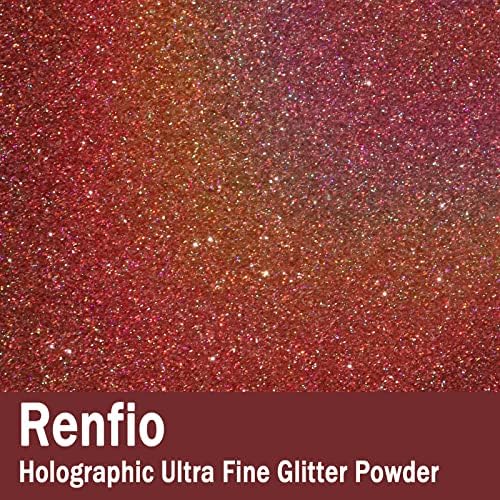 Renfio Holographic Ultra Fine Pink Glitter Powder Metallic Resin Glitter | 2.11 Oz (60g) PET Flakes Crafts Sequins 1/128" 0.008" 0.2mm Epoxy Chips Flakes for Tumblers Slime - Laser Pink