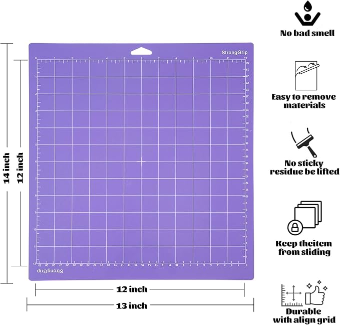 THANMAO StrongGrip Cutting Mat 3 Pack,12"x12" Strong Grip Cutting Mats for Cricut Maker 3/Maker/Explore 3/Air 2/Air/One，Replacement Accessories Card，Adhesive Non-Slip Cut Mats(Purple