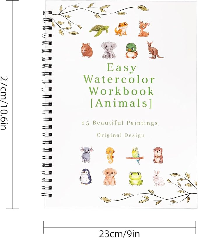 Watercolor Workbook,15 Animal Patterns of Original DIY Designs,16 Colors Watercolor Paint Set with Brush Palett,Beginner-Friendly Water Color Workbooks,Water Coloring Book for Adults