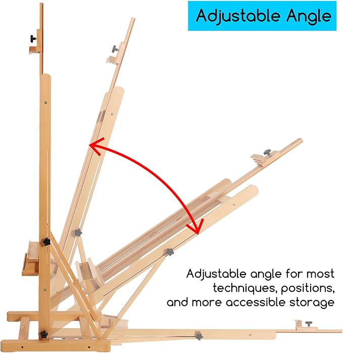 MEEDEN Studio Wood H-Frame Easel: Art Easel with Storage for Artist | Beech Wooden Artist Painting Easel - Floor Easel with Movable Tilting for Adults Artist Art Students Beginners Natural