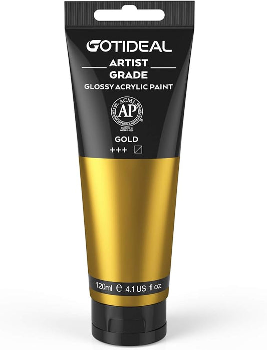 GOTIDEAL Metallic Gold Acrylic Paint Tubes(120ml, 4.1 oz) Gold Leaf Paint | Non Toxic, Non Fading, Rich Pigments,for Painters, Adults & Kids,Ideal for Canvas Wood Clay Fabric Ceramic Craft Supplies