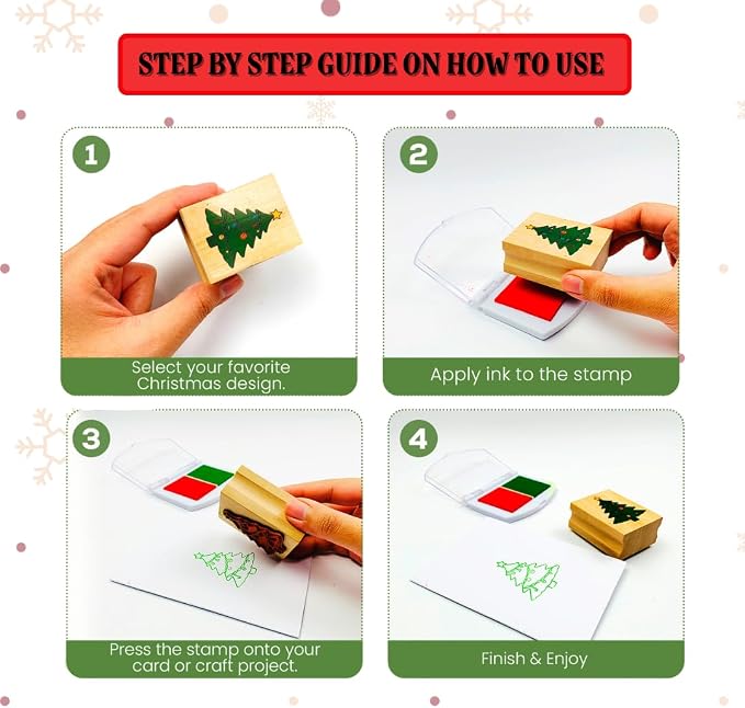 48 Piece Merry Christmas Craft Kit Wooden Stamp Set with Ink Pads Colored Pencils Stickers Cards Envelopes DIY Holiday Card Making Set for Kids Adults Classrooms Festive Family Fun
