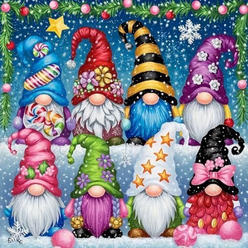 WCHUIMM Christmas Diamond Painting Kits for Adults Gnome, Diamond Art for Beginners, 5D DIY Full Drill Gem Art Crafts for Home Wall Decor, 12x12 Inch