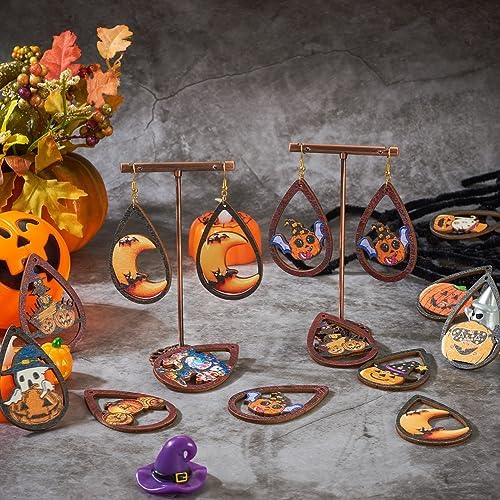 Elecrelive 40Sets Halloween Wooden Earrings Pumpkin Ghost Bat Fall Earring