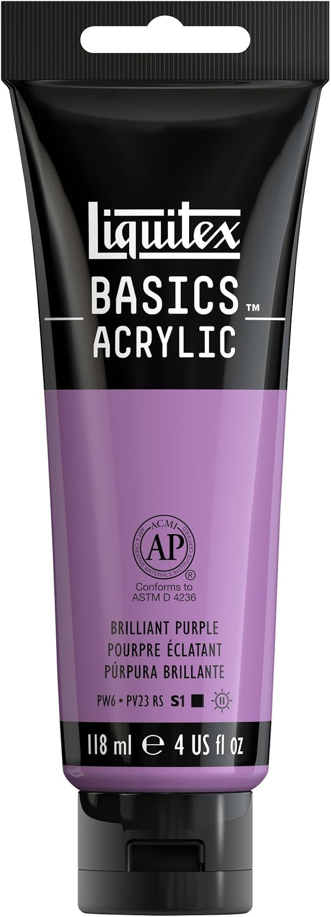 Liquitex BASICS Acrylic Paint, 4-oz Tube, Brilliant Purple | Medium Viscosity, Satin Finish, Lightfast, Fine Art Pigments, Range of Opacities, Easy Blending
