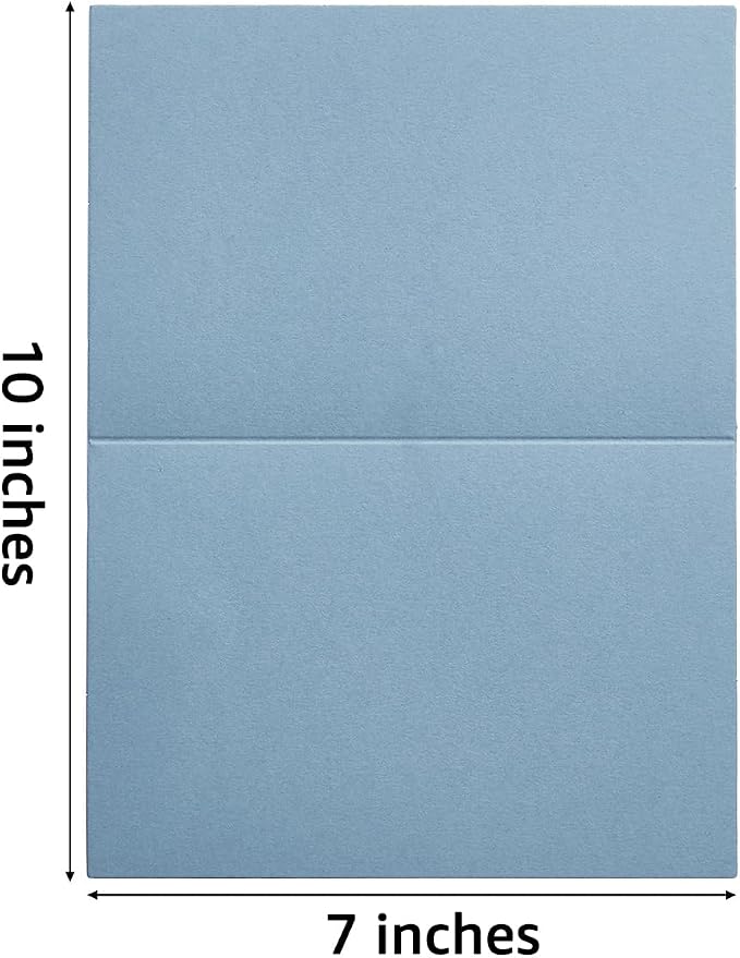 50 Pack Blank Folded Cardstock Cards, Dusty Blue, 5x7