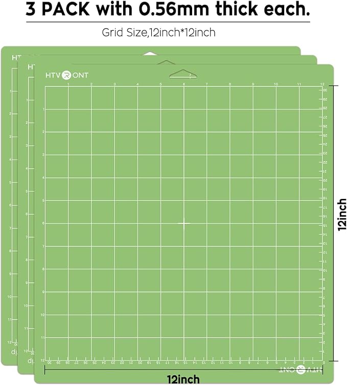 HTVRONT Standard Stickness Cutting Mat, 12x12, 3 Pack, for Quitling | Compatible with Cricut Maker 3/Maker 4/Maker/Explore 3/4/5/Air 2/One, Standard Adhesive Sticky, Quilting Cutting Mats
