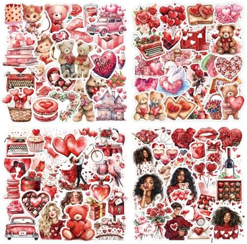 200 Pcs Valentines Day Heart Stickers for Journals Cards Gift Wrapping Scrapbooks DIY Crafts, Heart Stickers,Pink Red Love Theme Premium Craft Supplies