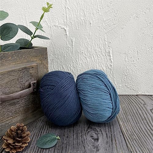 Fine Weight Knitted and Crocheted Cotton Yarn, 100% Long Staple Cotton Yarn, Baby Sports, 2 Packages of 100g/3.52oz (Per Skein 50g/162yards)-Navy Blue