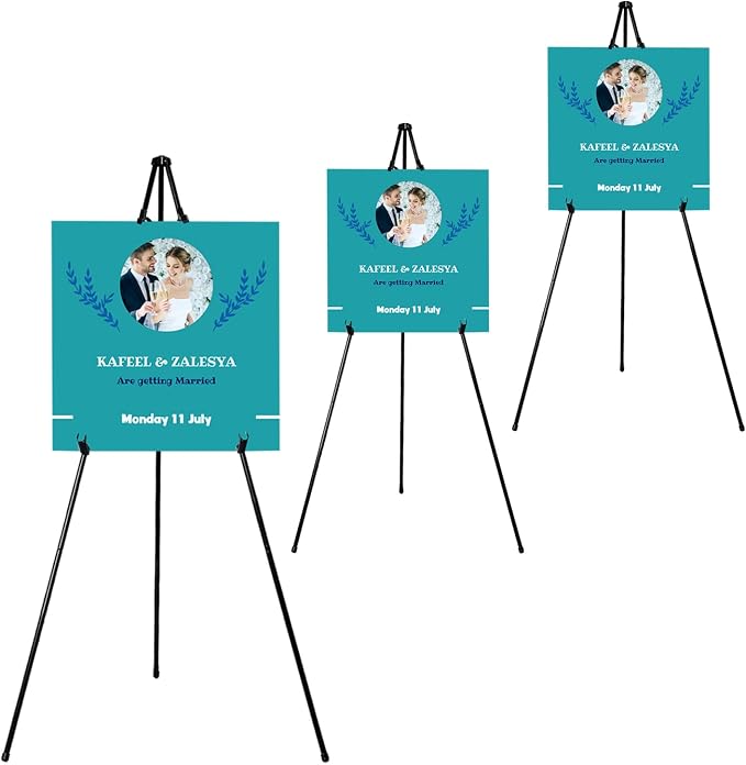 JIUYE 63" Instant Easels Stand for Wedding Sign & Posters,Adjustable Metal Easels for Display Painting Canvas,Folding Tripod with Portable Bag by JoyYeux,Black 3Pack | Height Adjustable Metal Floor Tripod for Wedding Posters with Bags,Easy Setup and Br...