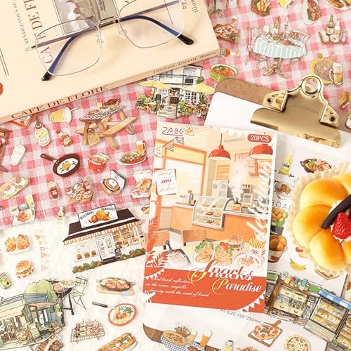 Snacks Series Sticker Scrapbooking Supplies for Junk Journal, 20 Sheets PET Stickers