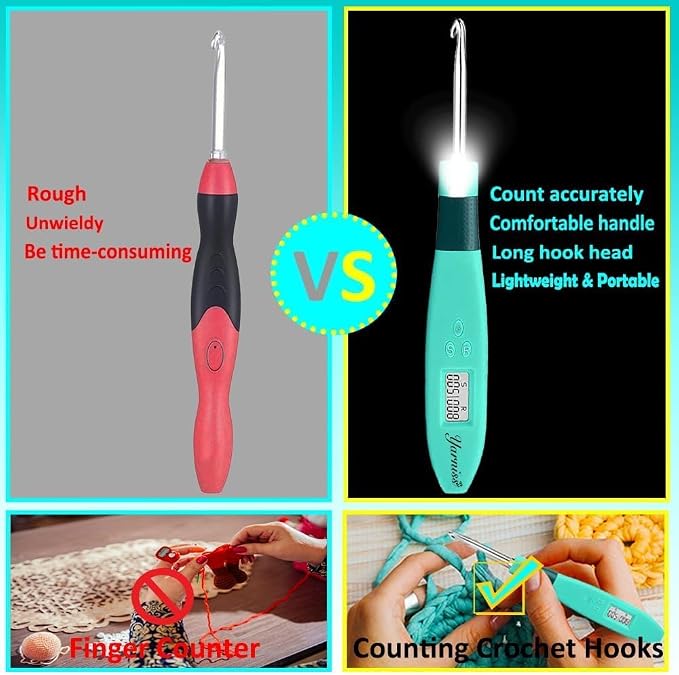 Yarniss 18 Size Counting Crochet Hooks Set with Light Handle 2.0mm~14.0mm