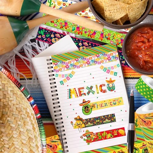 Mexican Fiesta Washi Tape 12 Rolls Mexican Fiesta Washi Tape Masking Decorative Cinco De Mayo Washi Tape for DIY Craft Gift Wrapping Handbook Sticker Scrapbook Journaling Party Favor