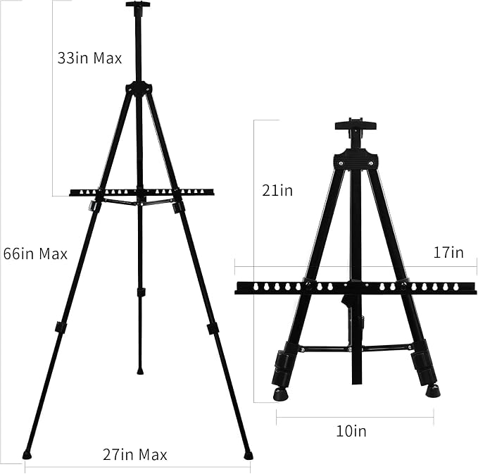 RRFTOK 21-66 Inch Adjustable Art Easel Stand for Painting and Sign, Black | Metal tripod easel with reinforced triangle for poster tripod, sign stand, floor and whiteboard display