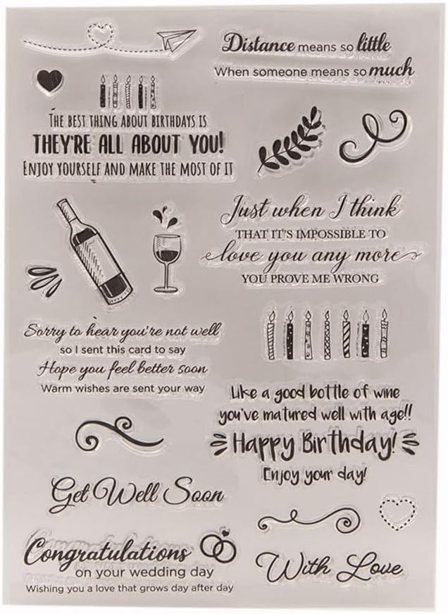 Happy Birthday Candle Enjoy Your Day Love You Any More Clear Stamps Transparent Silicone Stamp Album Cards Rubber Stamp for Card Making Decoration and DIY Scrapbooking