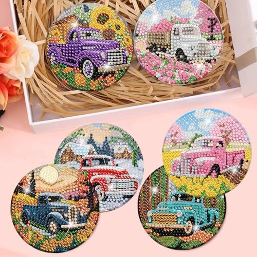 8 Pcs Diamond Art Coasters Kit for Adult with Holder, Diamond Coaster 4x4in