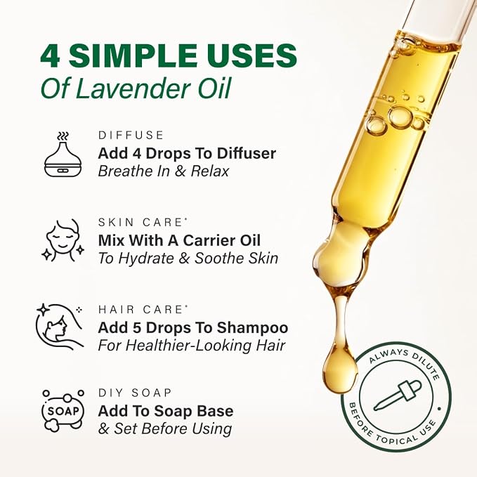 Kukka 100% Pure Lavender Essential Oil for Skin, Diffuser, 4 Fl Oz | Bulgarian Undiluted Natural Oil for Diffuser, Aromatherapy, Massage, Body, Relaxation, with Dropper