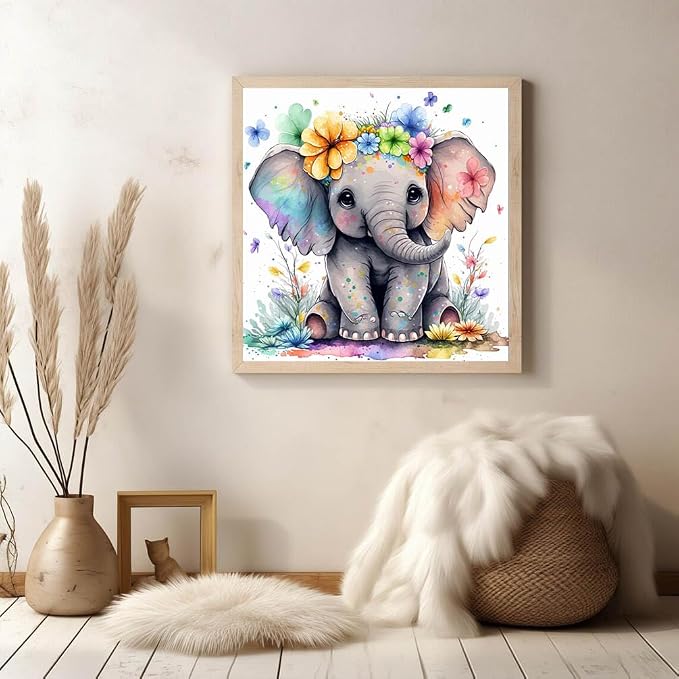 Cute Elephant Diamond Art Painting Kits for Adults - Round Full Drill Diamond Dots Paintings for Beginners, 5D Paint with Diamonds Pictures Gem Art Painting Kits DIY Crafts Project Kits 14x14inch