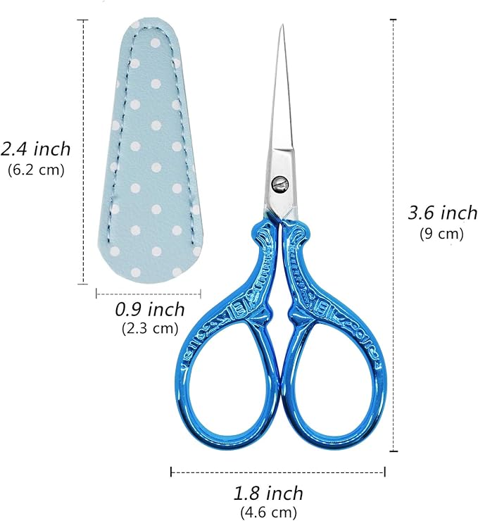 Small Thread Scissors 3.6 inch Stainless Steel Classic Scissors | Embroidery Scissors with Leather Cover Sewing DIY Tools Small Shear for Needlework DIY Craft Thread Cutting Cross Stitch