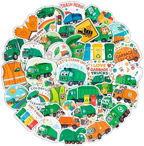 100Pcs Garbage Truck Stickers for Water Bottle, Laptop - Trash Truck Stickers - Garbage Car Party Supplies & Decoration- Gift for Women & Men