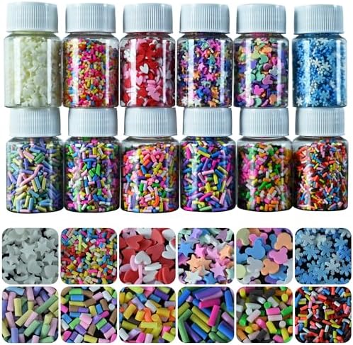 LIKETURE Fake Sprinkles 12 Jars 180g Polymer Clay Sprinkles Fake Candy Sprinkles Faux Sprinkle for Resin Slime Craft Plastic Sprinkle Nail Art Phone Case DIY Shaker Card Filler (12 Mixed Colors-180G)