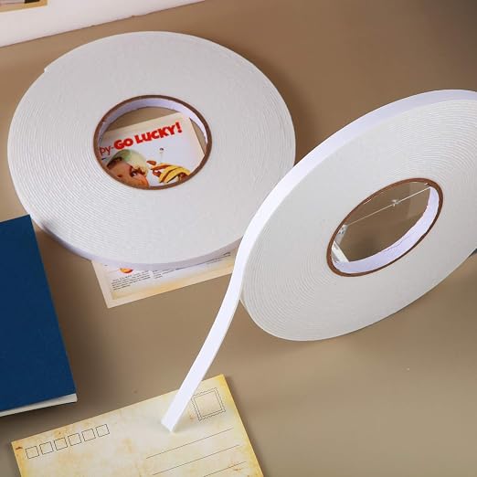 Tatuo 2 Rolls Double Sided Foam Tape for Mounting,3/8 Inch by 50 Feet,White