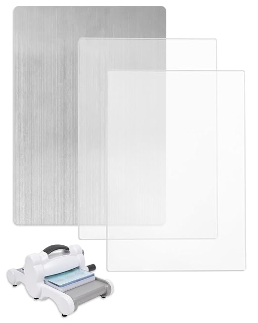UCEC 3Pc Cutting Pad & Metal Shim Set, 2 Plates 8.75x6in & Shim for Die Cut | Clear Cutting Plates & Stainless Steel Metal Shim for Die Cutting, Scrapbooking & Embossing Crafts, 8.75x6in & 8.5x6in, 3 Pcs