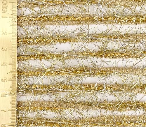 Artisanal Yarn Collection Multifiber Fancy Yarn with Gold & Silver Shimmering Threads for Knitting Crocheting Crafts DIY, Set of 3 Rolls (Light Gold)
