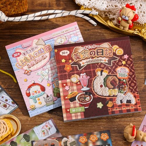 Girl's Japanese Retro Sticker Book, 700+ Kawaii Old Showa Style Embroidered Stickers, Cute Food Theme for DIY Scrapbooking Journaling Handbook Decoration