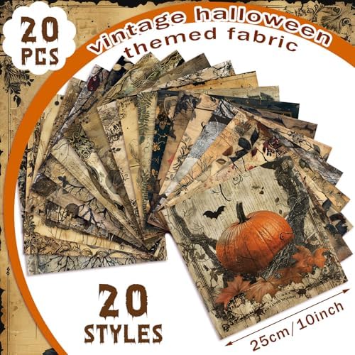 HunnmingRe 20 Pcs 10''x10'' Vintage Halloween Quilting Fabric Squares