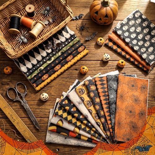 HunnmingRe 20 Pcs 10''x10'' Vintage Halloween Quilting Fabric Squares