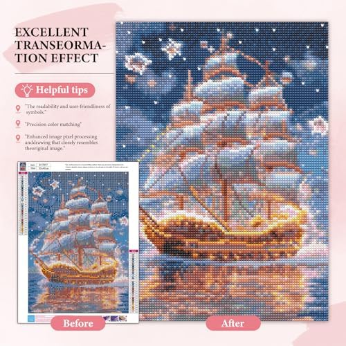 Yezavesu Pirate Ship Diamond Art Kits for Adults Beginners 12x16 Inch | Pirate Ship Diamond Painting, DIY 5D Full Round Drill Gem Art, Stress Relief Craft Kits, Home Wall Decor Gift