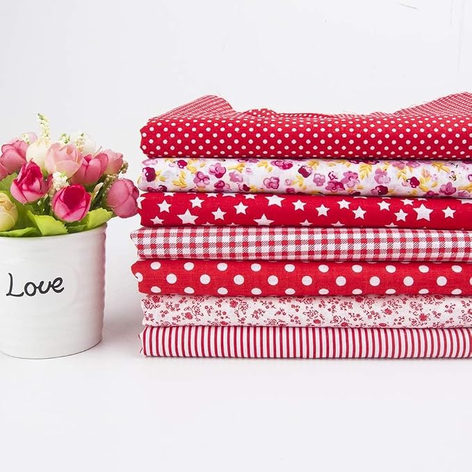 Cotton Fabric DIY Making Supplies Quilting Patchwork Fabric Fat Quarter Bundles DIY for Quilting Cotton Patchwork Cushions (Red, 20" x 40")