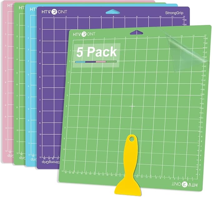 HTVRONT Cutting Mats 12"x12", 5 Pcs, Compatible with Cricut Maker/Explore | Standard Light Strong Fabric 4 Sticky Mats & Accessories, Compatible with Maker 4/3, Explore 5/4/3, Air 2/One, Vinyl Crafts