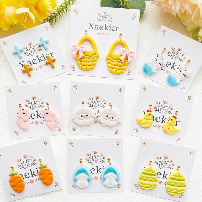 Easter Polymer Clay Cutters Set - 13pcs Sharp & Durable Bunny, Chick, Egg & Basket Shapes for DIY Earring Jewelry Making, Soft Clay Crafts & Spring Holiday Supplies