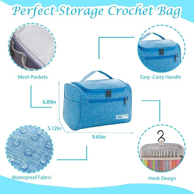 Yarniss Crochet Kits for Beginners,Learn to Crochet Set with Bag,Turquosie | 840 Yards Yarn for Crocheting with 14 Size Hooks 2.0-10.0mm,Learn to Crochet with Step by Step Video Tutorial