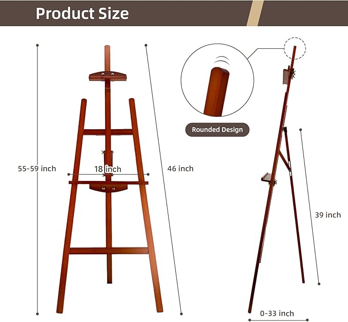 Adjustable Walnut Pine Wooden Painting Easel, Art Easel Stand