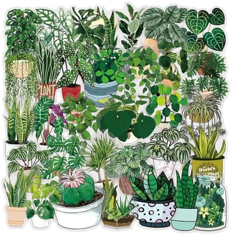50pcs Plants Stickers Scrapbook, Self-Adhesive Waterproof Vinyl Sticker for Laptops, Aesthetic Decor Journal Stickers Planner Accessories for Luggage, Water Bottles