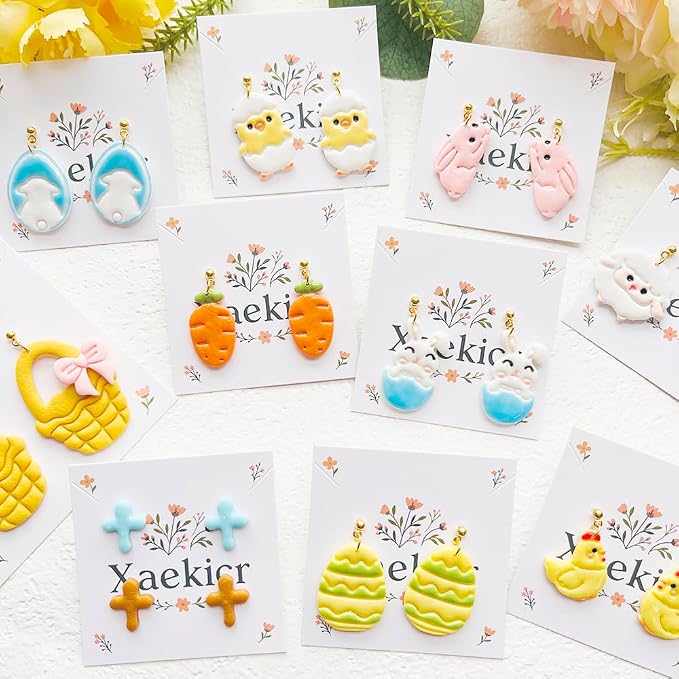 Easter Polymer Clay Cutters Set - 13pcs Sharp & Durable Bunny, Chick, Egg & Basket Shapes for DIY Earring Jewelry Making, Soft Clay Crafts & Spring Holiday Supplies