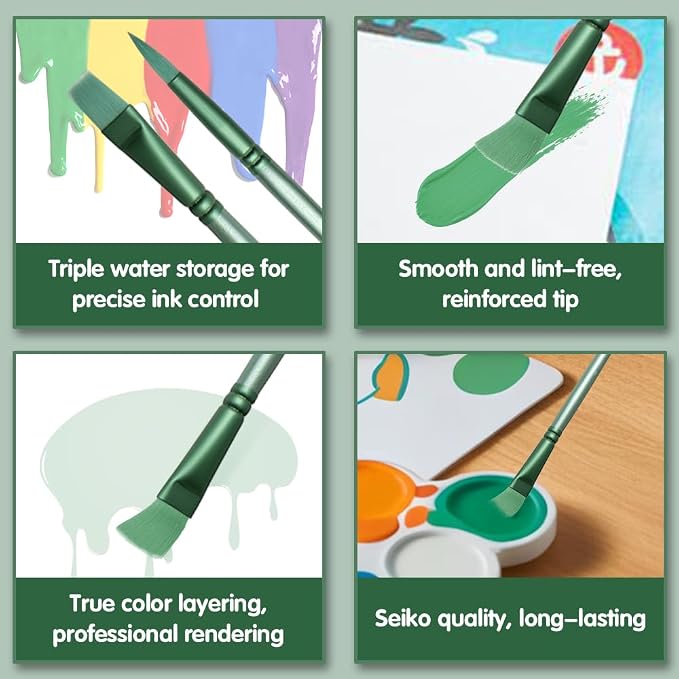 Acrylic Paint Brush Set, 6 pcs Watercolor Brushes, Painting Brush Nylon Hair Brushes for All Purpose Oil Watercolor Painting Beginner Kits (6, Green)