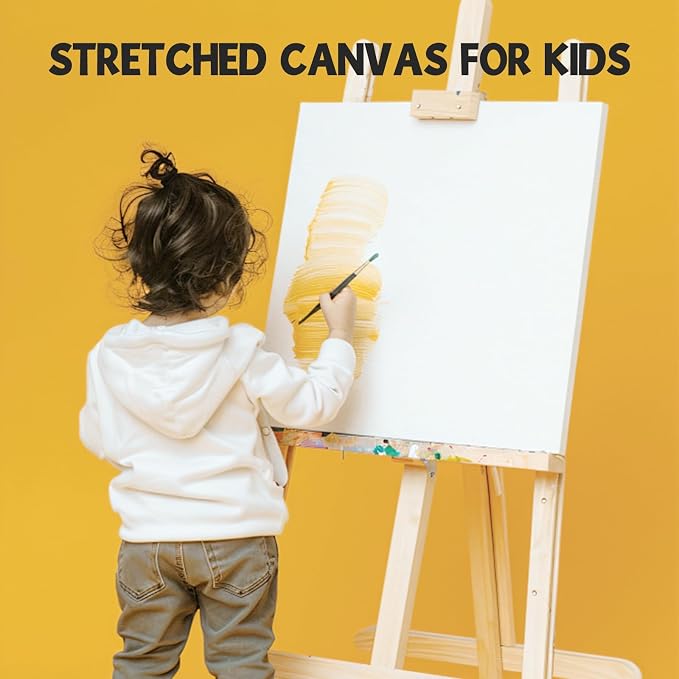 ESRICH Stretched Canvas for Painting 12x12 Inch, 16 Pack Painting Square Canvas Bulk-5/8 in Profile Primed Cotton White Blank Canvases for Painting for Oil & Acrylic Paint