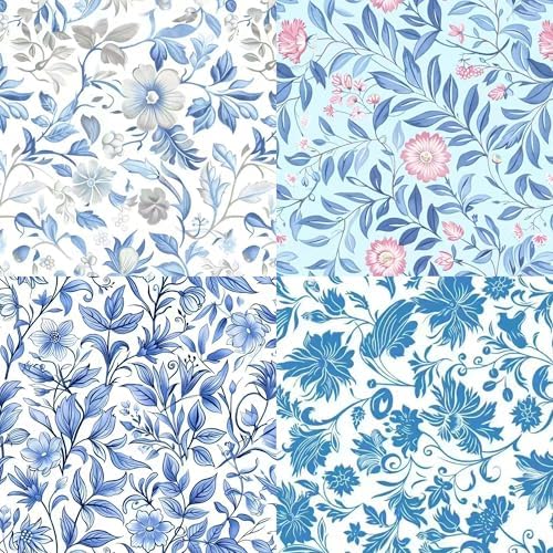 8"x8" 50pcs Cotton Fabric Squares for Sewing Quilting SuppliesBlue Floral