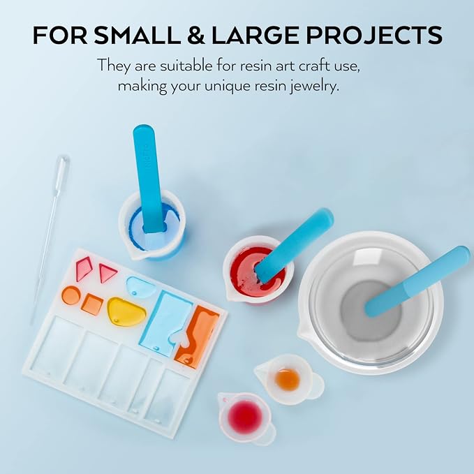 Large Silicone Resin Measuring Cups Tool Kit - Nicpro Reusable 600ml & 100ml Measure Cup, Silicone Stir Sticks Pipettes Finger Cots for Epoxy Resin Mixing, Molds, Jewelry Making, Waxing, Easy Clean