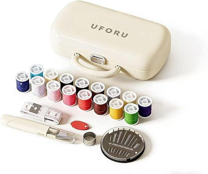 Reflygen Portable Sewing Tool Kit,Multi-Colored Thread Spools,DIY Sewing Accessories,Travel Repair Kit(Cream White)